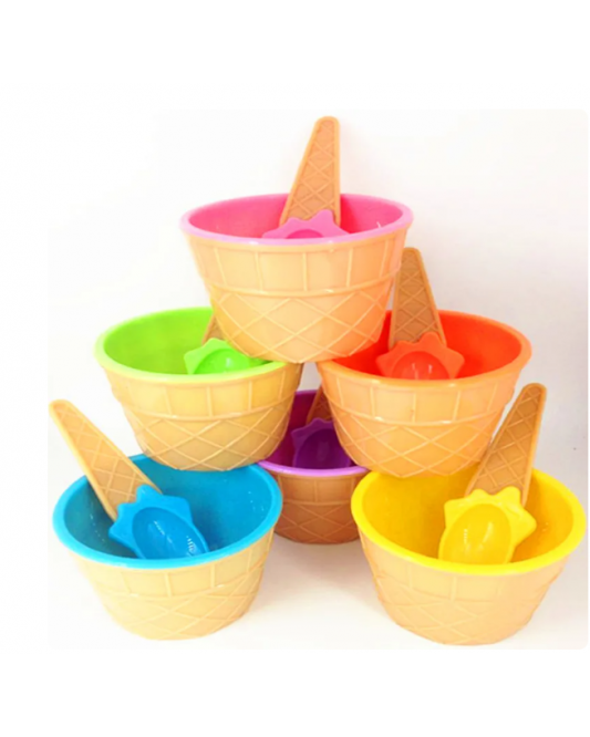 viy3-10Sets Ice Cream Bowl Spoon Clear/Fluffy Slime Box Popular Kids Food Play Toys For Children Charms Clay DIY Kit Accessories-Random color combinations